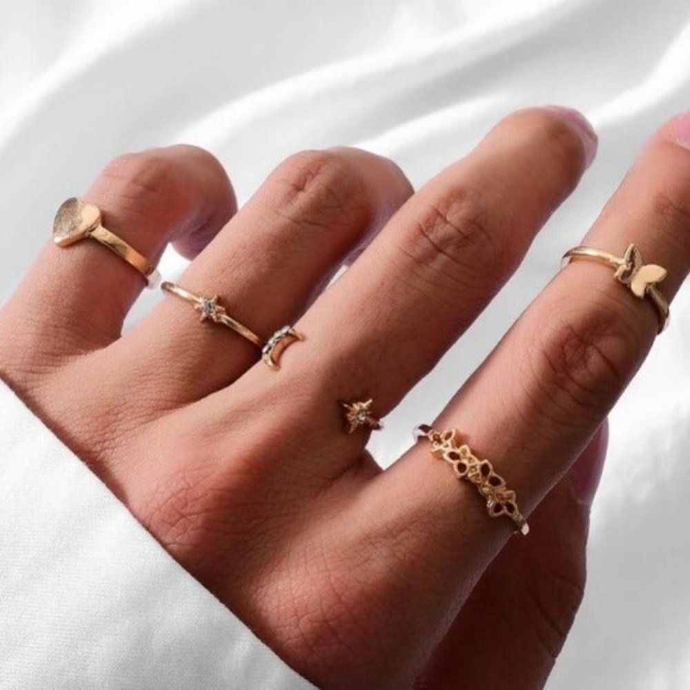 Celestial Moon  Star multiple rings